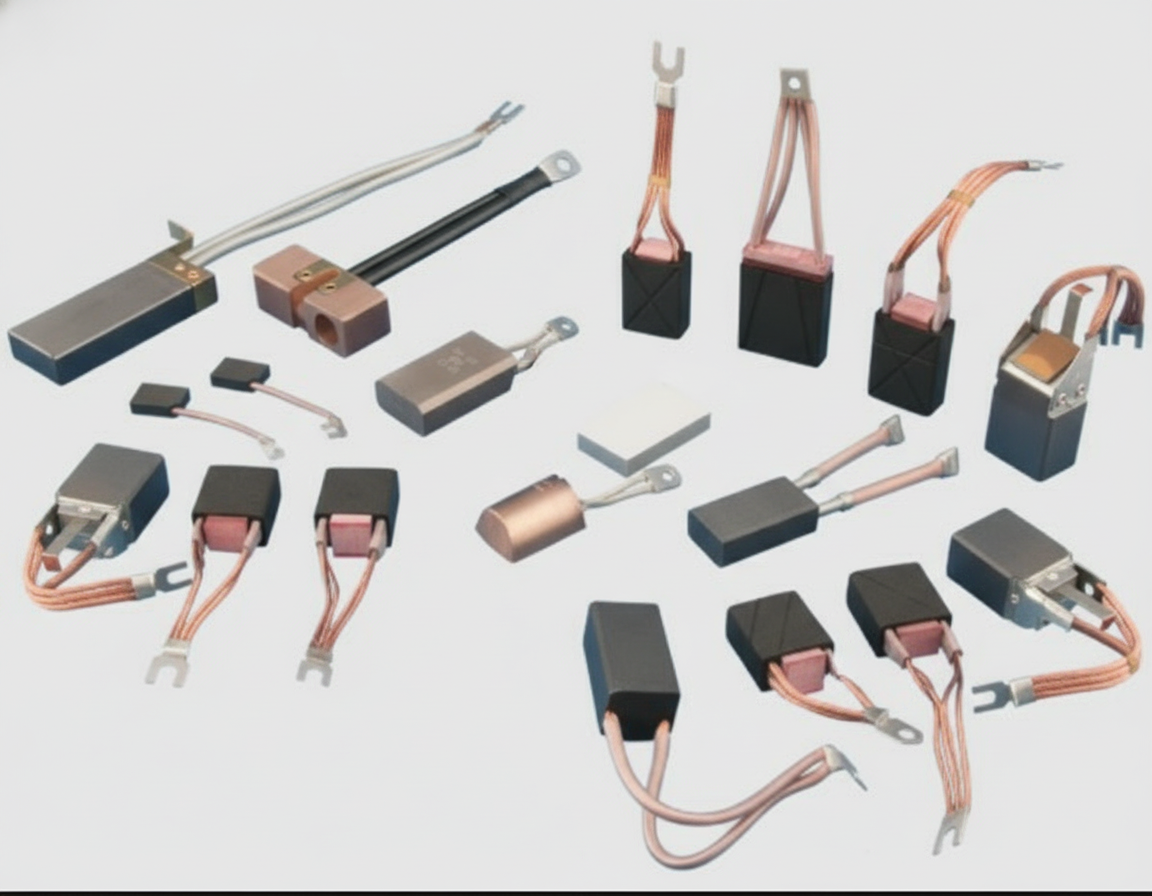 Carbon brush and copper contact components